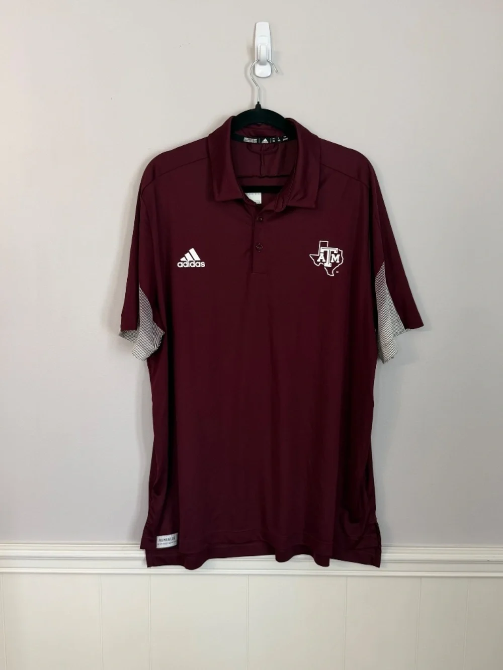 adidas Men’s Prime Blue Maroon & White Texas A&M Short Sleeve Polo Sz 2XL GUC